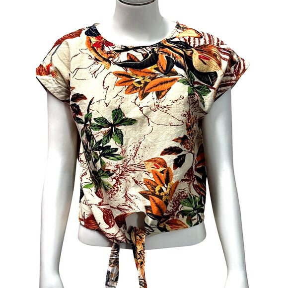 Classy City Chicks Tops - CCC Vintage Inspired Cotton Floral Tie Front Crop Top Leafy Print Keyhole Back
